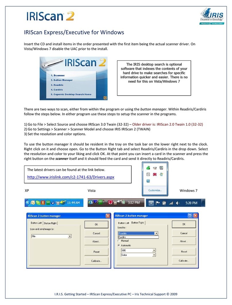 I.R.I.S. IRISCAN 2 quick start guide