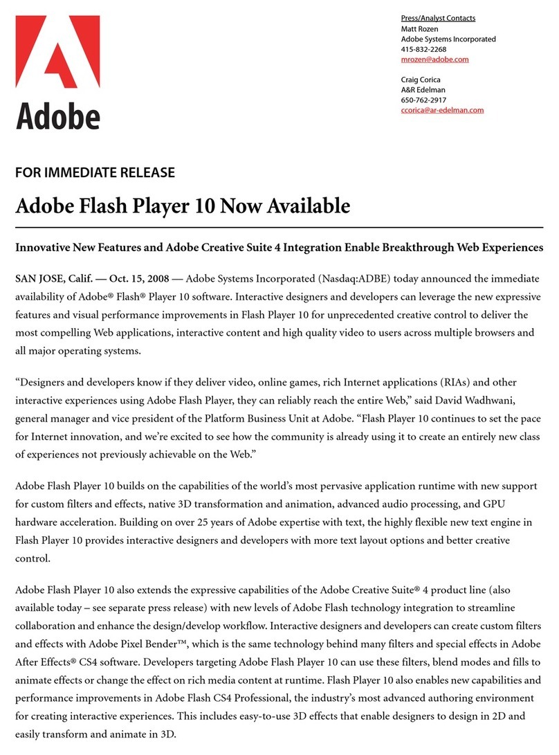Adobe FLASH PLAYER 10 - FOR IMMEDIATE RELEASE manual