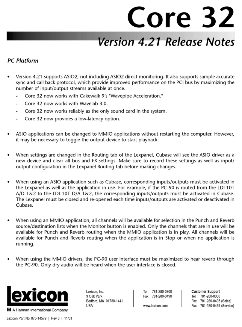 Lexicon CORE 32 V4.21 - RELEASE NOTES REV Instruction Manual
