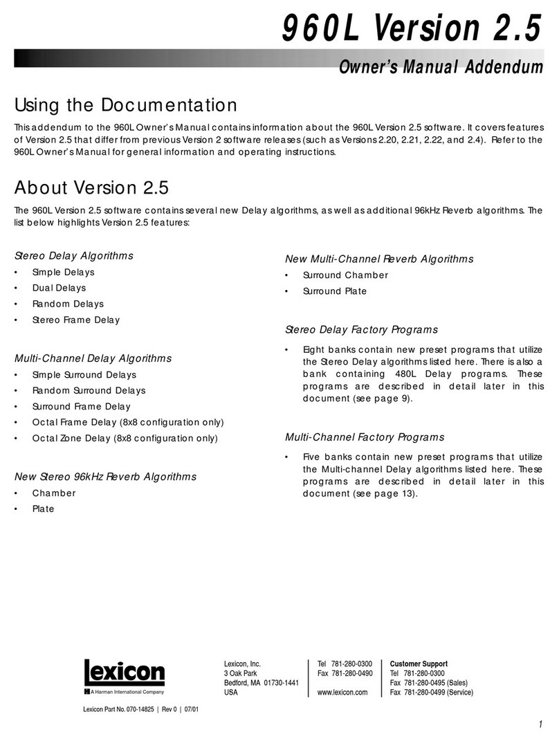 Lexicon 960L V2.5 - ADDENDUM Owner's manual addendum