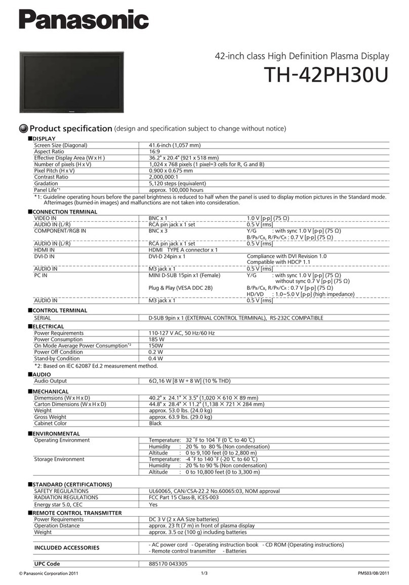 Panasonic TH-42PH30U Specifications