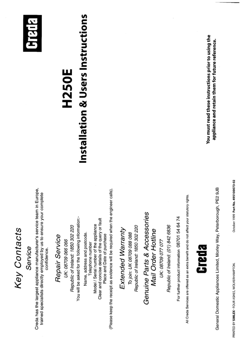 Creda HBH250 Installation & user's instructions Creda HBH250 Installation & user's instructions