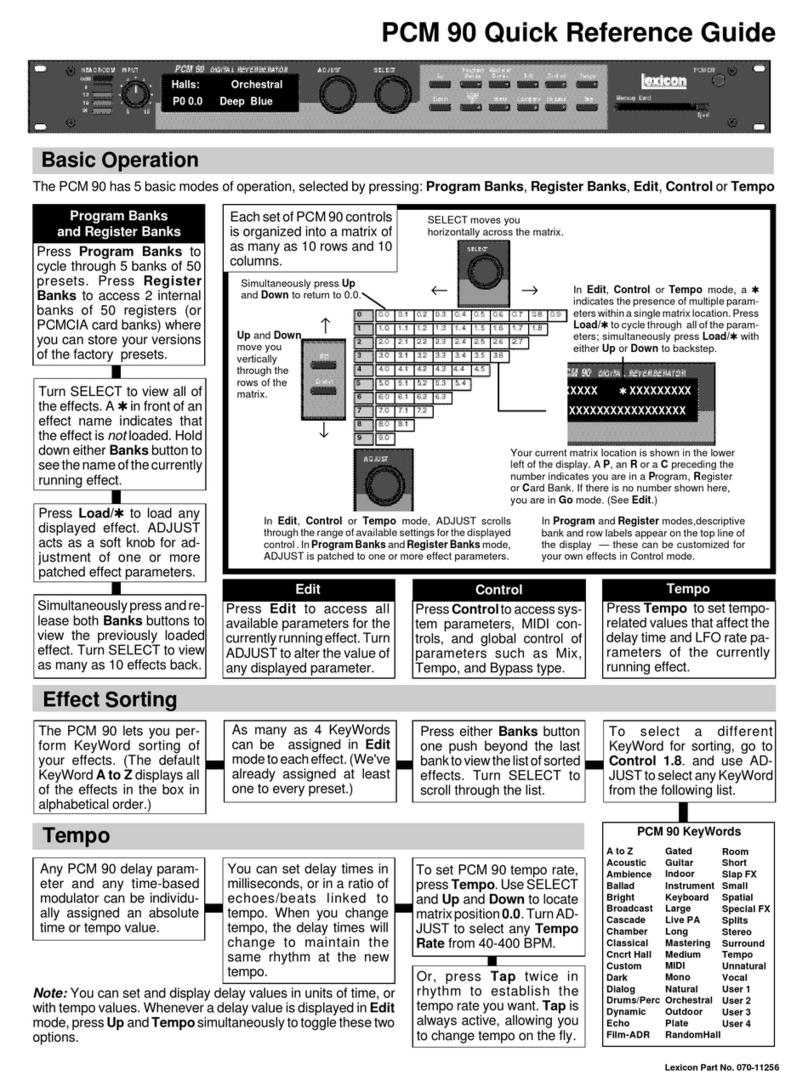 Lexicon PCM 90 -  GUIDE REV 1 Quick reference guide