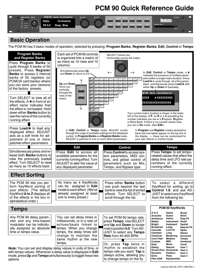 Lexicon PCM 90 - GUIDE REV 1 User manual Lexicon PCM 90 - GUIDE REV 1 User manual