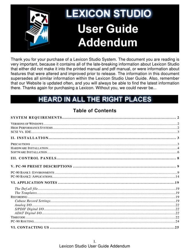 Lexicon STUDIO - ADDENDUM User manual