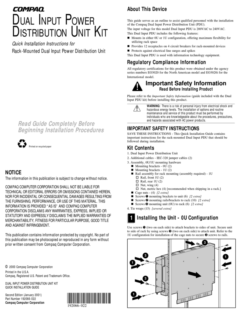 Compaq 207590-B21 - Power Distribution Unit Strip Quick installation instructions Compaq 207590-B21 - Power Distribution Unit Strip Quick installation instructions