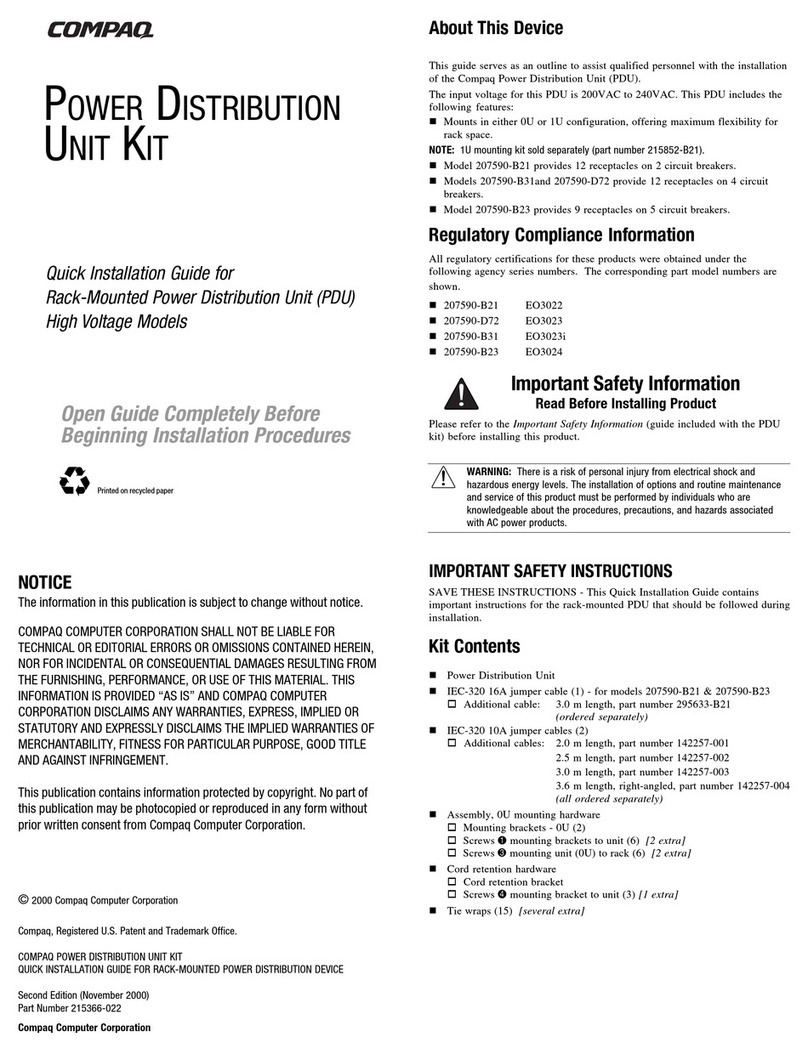 Compaq 207590-B21 - Power Distribution Unit Strip Quick install guide