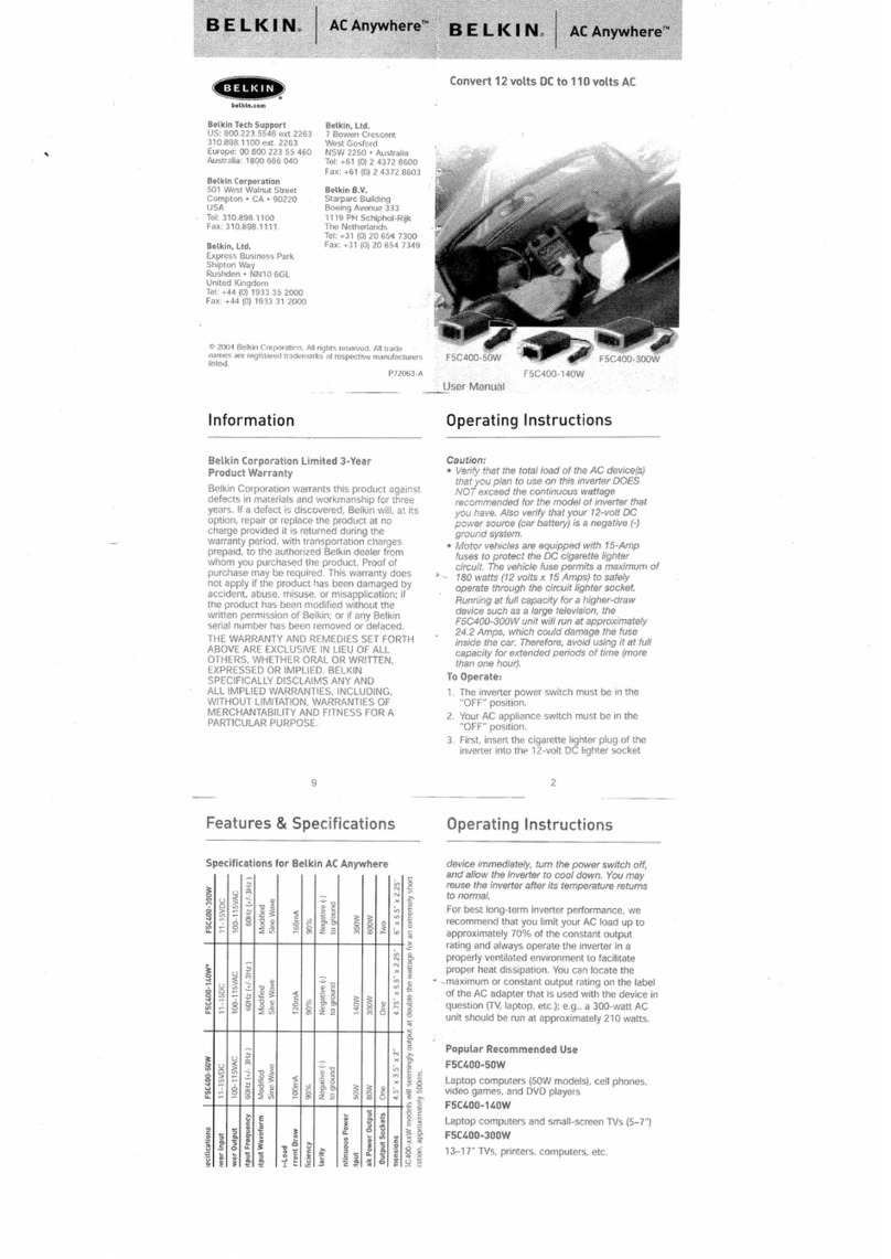 Belkin F5C400-140W User manual