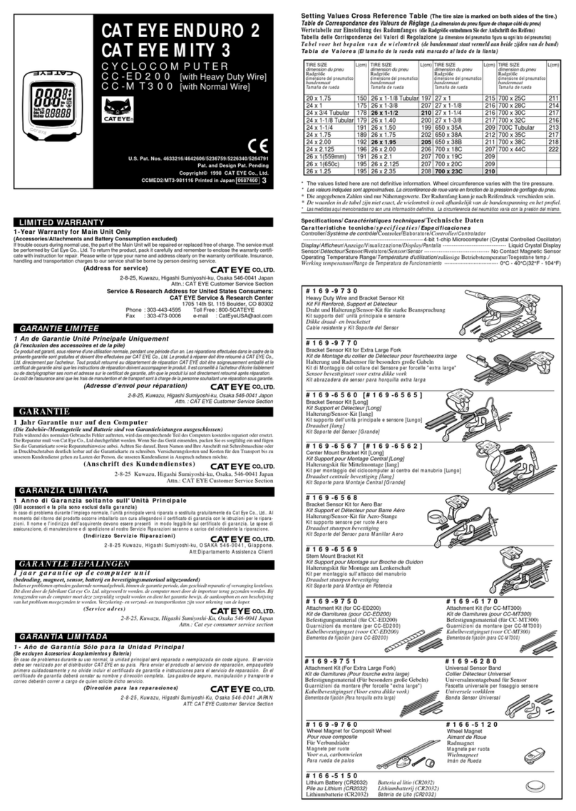 Cateye ENDURO 2 Use and maintenance manual Cateye ENDURO 2 Use and maintenance manual
