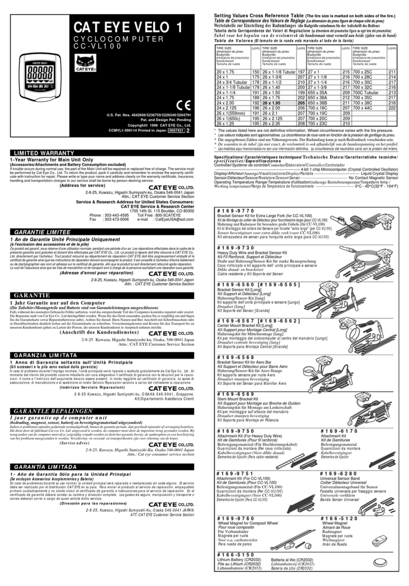 Cateye CC-VL100 Limited warranty