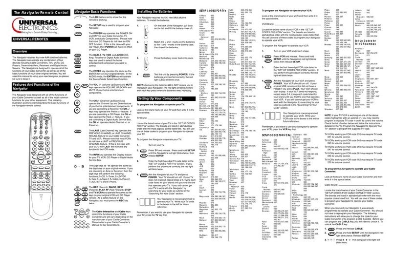 Universal Electronics NAVIGATOR manual