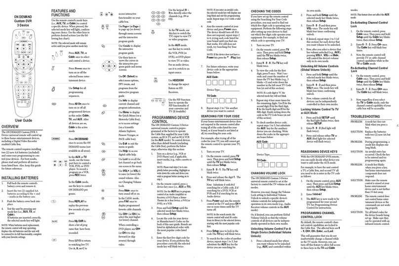 Universal Remote Control INSIGHT M2067BX3 User manual