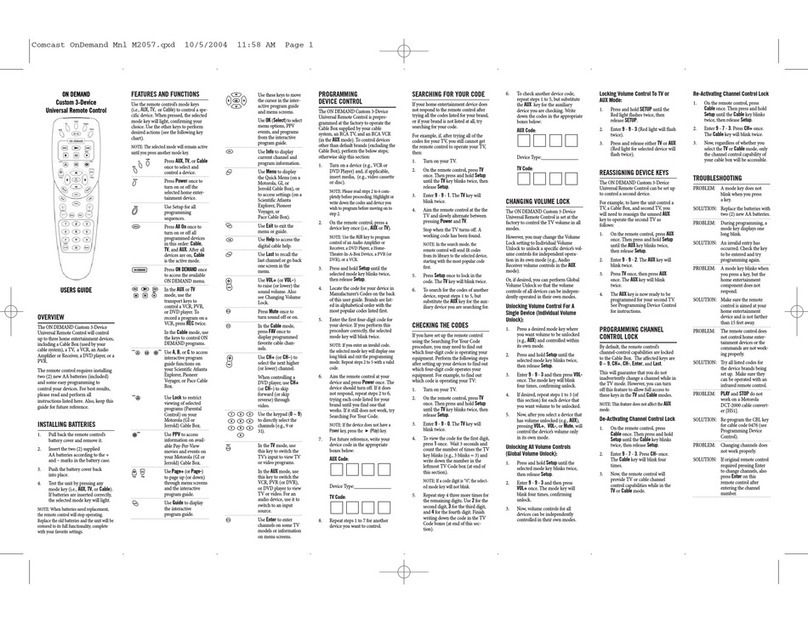 Universal Remote Control INSIGHT M1057 User manual