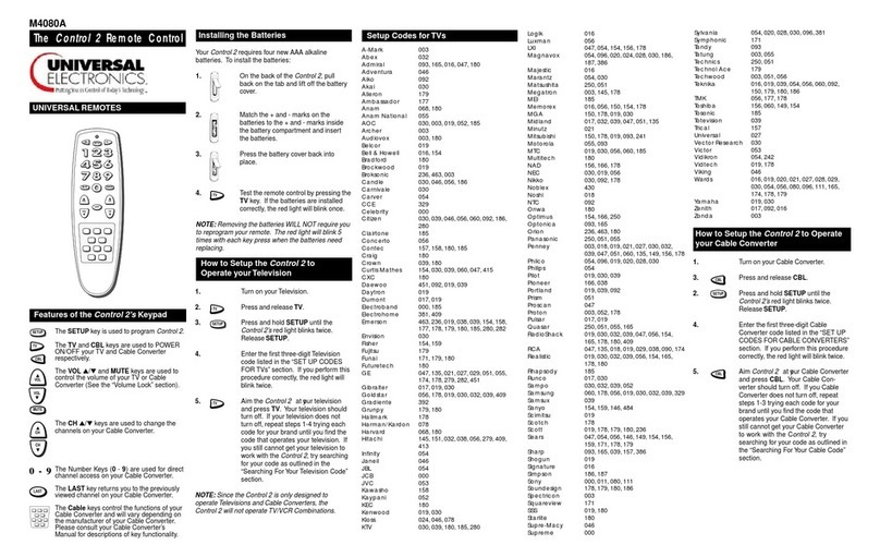 Universal Electronics CONTROL 2 User manual