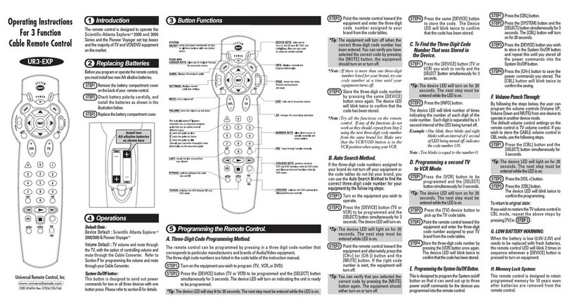 Universal Remote Control UR3-EXP User manual