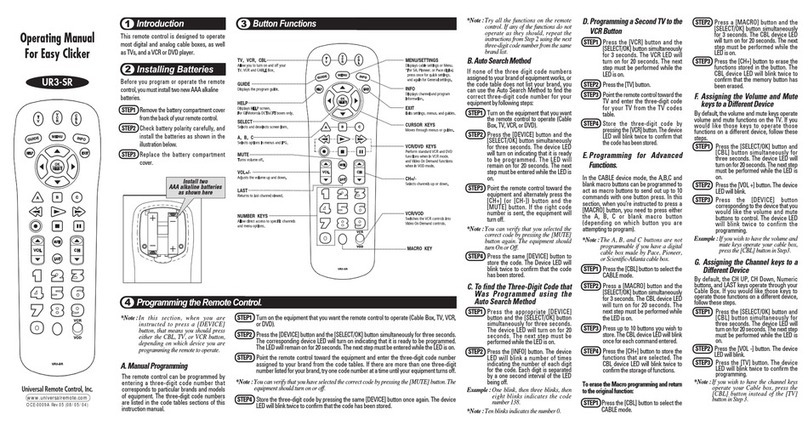 Universal Remote Control Easy Clicker UR3-SR operating manual