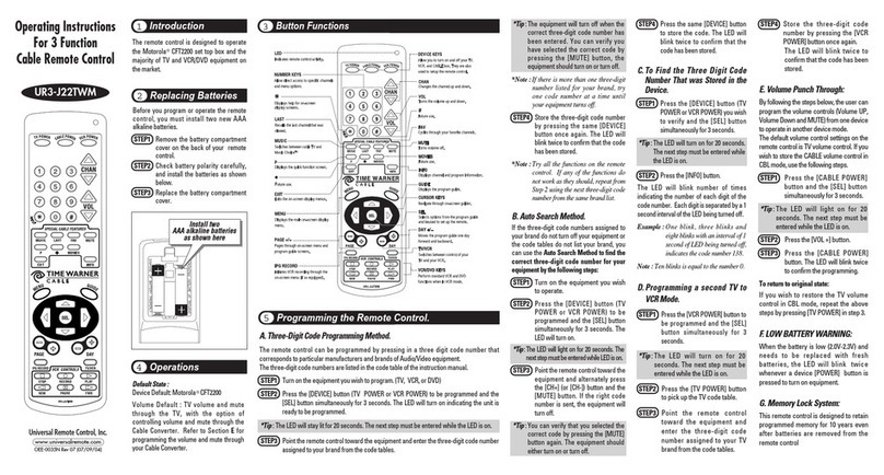 Universal Remote Control UR3-J22TWM User manual
