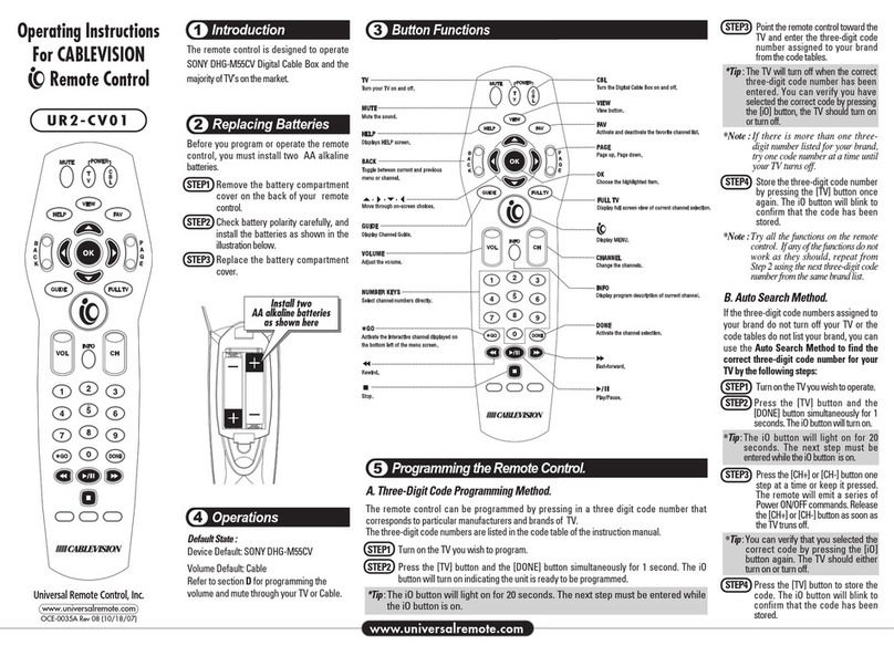 Universal Remote Control UR2-CBL-CV01 operating instructions Universal Remote Control UR2-CBL-CV01 operating instructions