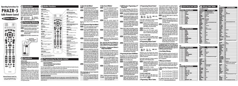 Universal Remote Control PHAZR-5 - SPECS SHEET operating instructions
