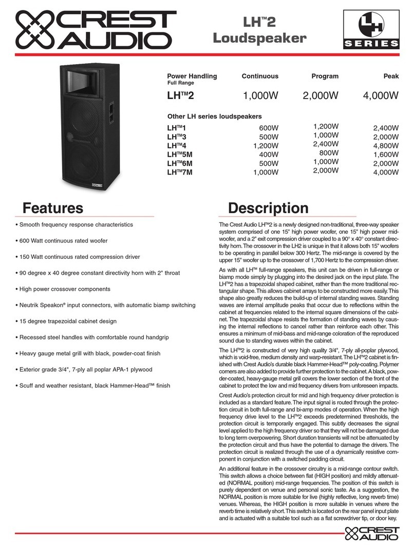 Crest Audio LH2 LOUDSPEAKER Specifications