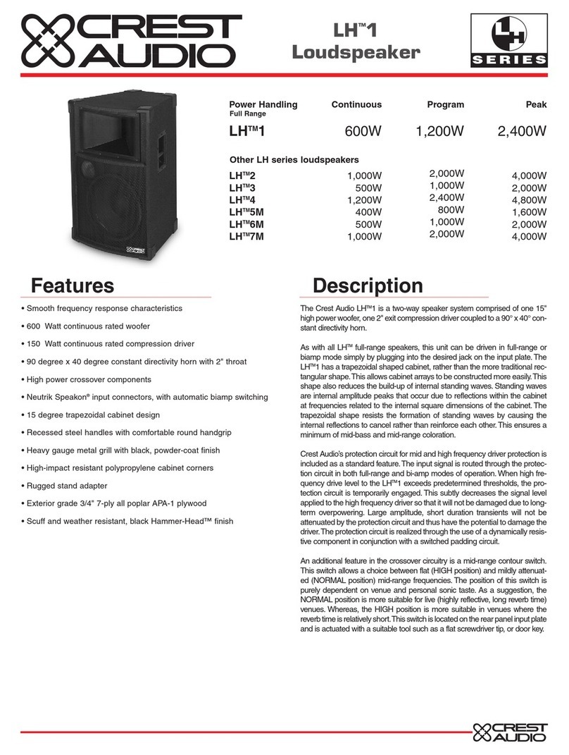 Crest Audio LH1 LOUDSPEAKER Specifications