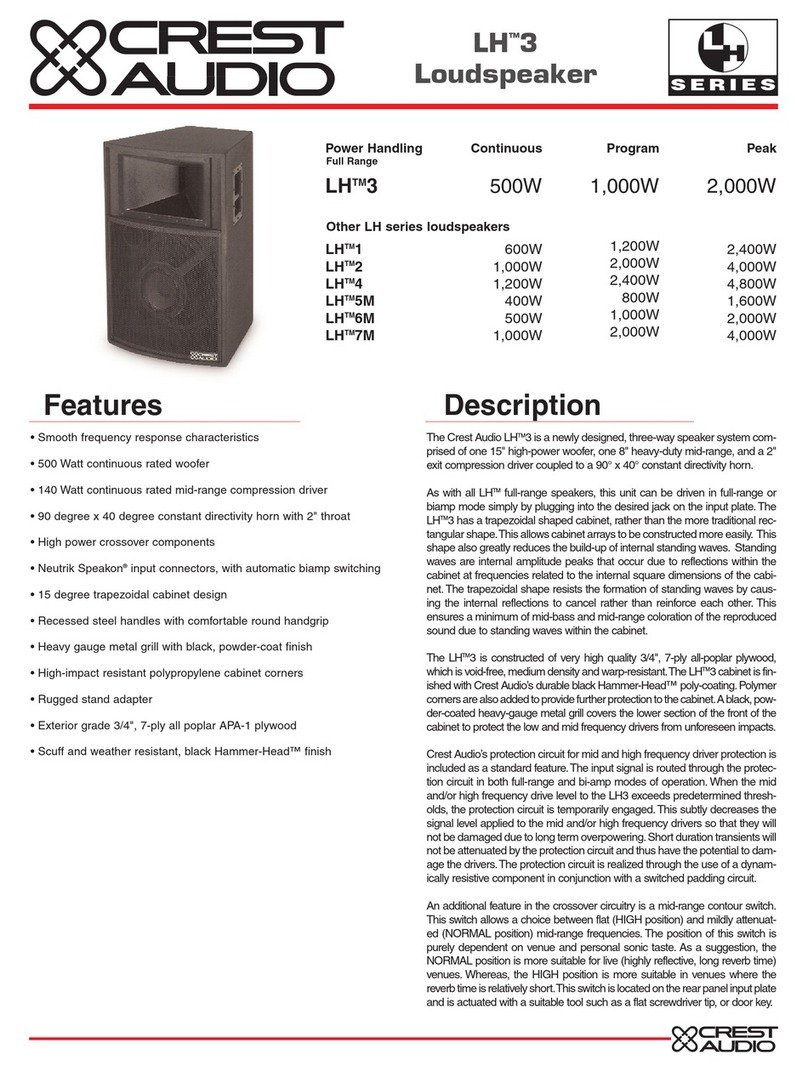 Crest Audio LH3 LOUDSPEAKER Specifications