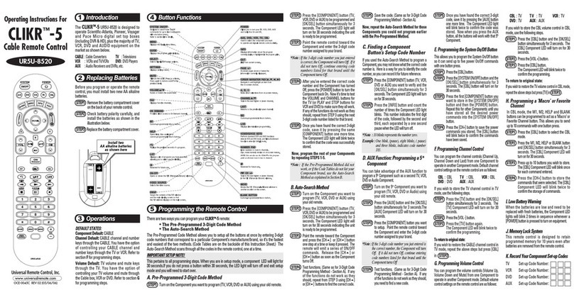 Universal Remote Control UR5U-8520 operating instructions