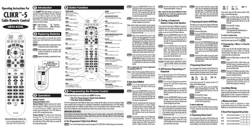 Universal Remote Control UR5U-8520L operating instructions