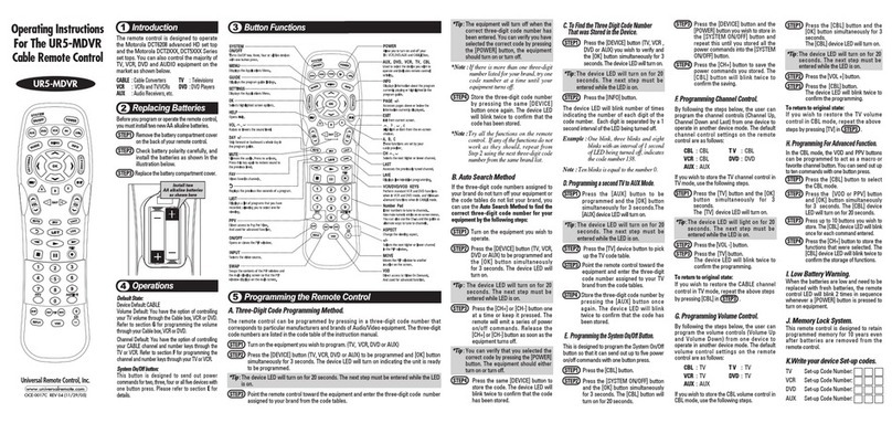Universal Remote Control UR5-MDVR operating instructions Universal Remote Control UR5-MDVR operating instructions