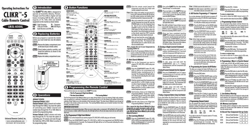 Universal Remote Control CLIKR-5 UR5U-8500 operating instructions