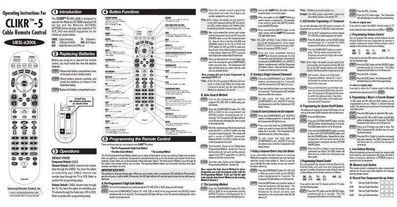 Universal Remote Control CLIKR-5 UR5U-8500 User manual