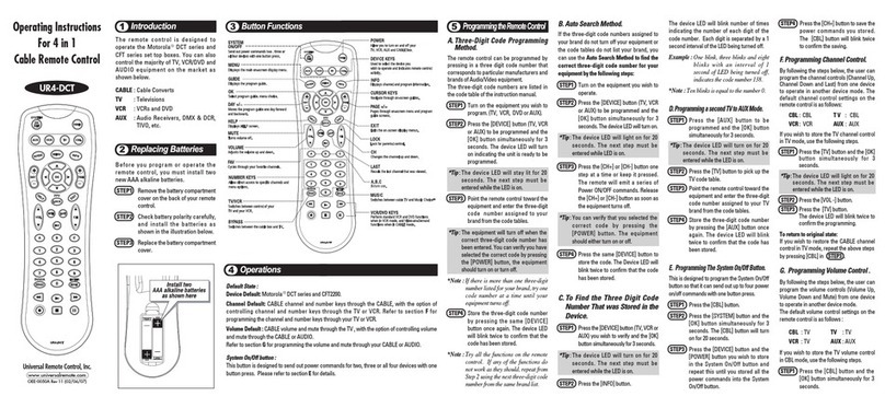 Universal Remote Control UR4-DCT operating instructions