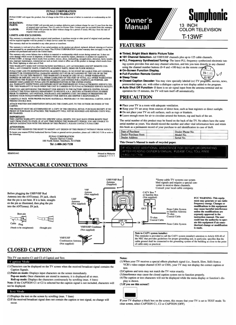 Symphonic T13WF User manual Symphonic T13WF User manual