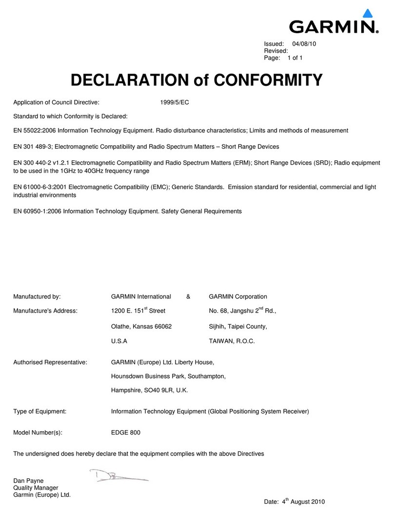 Garmin Edge 800 Declaration of conformity