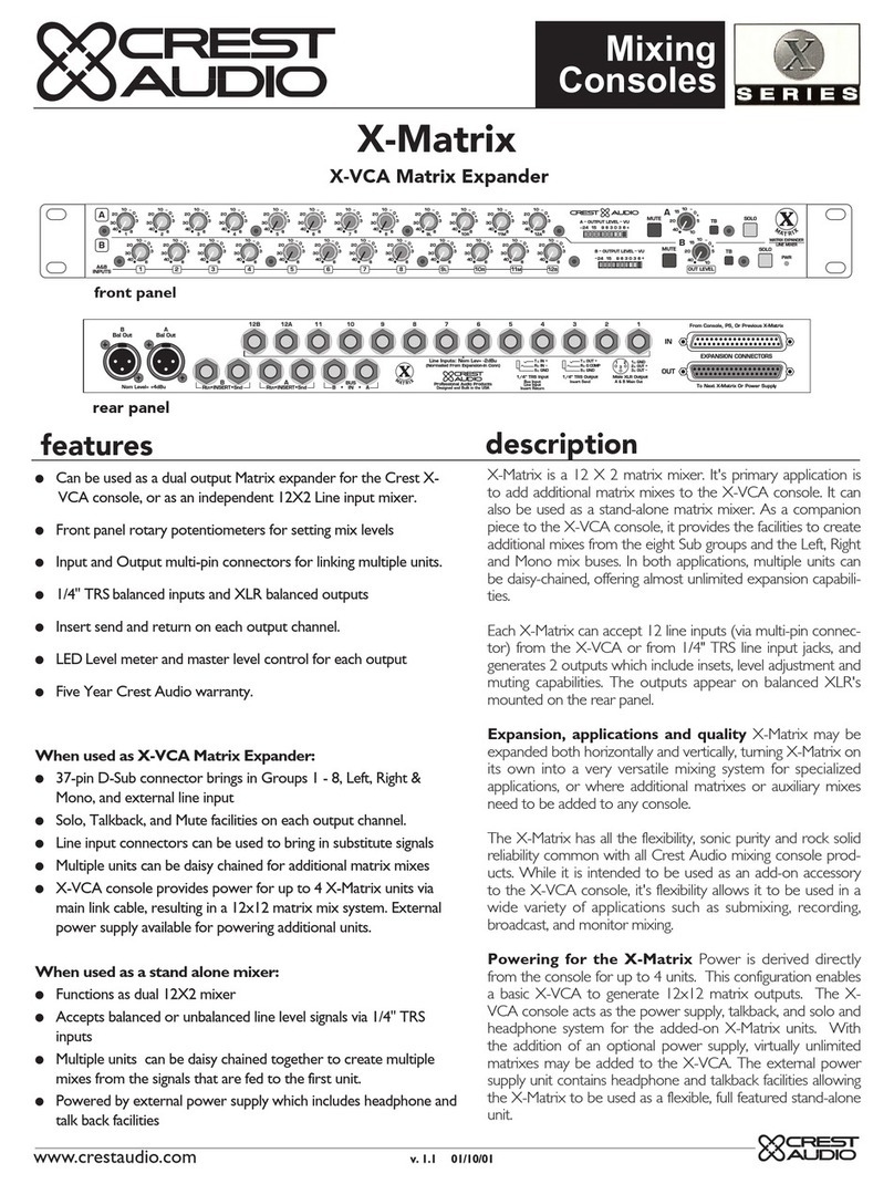 Crest Audio X-MATRIX X-VCA MATRIX EXPANDER Specifications