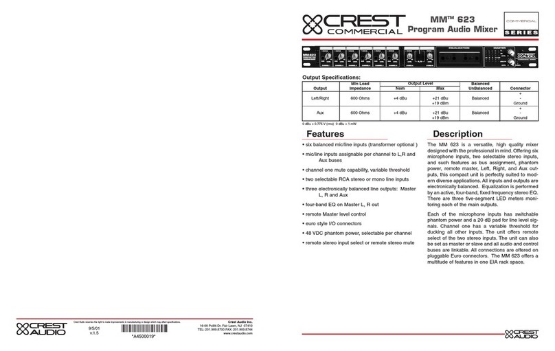 Crest Audio MM 623 PROGRAM AUDIO MIXER Specifications