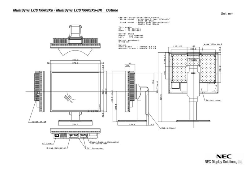 NEC LCD1990SXP - MultiSync - 19" LCD Monitor Product dimensions