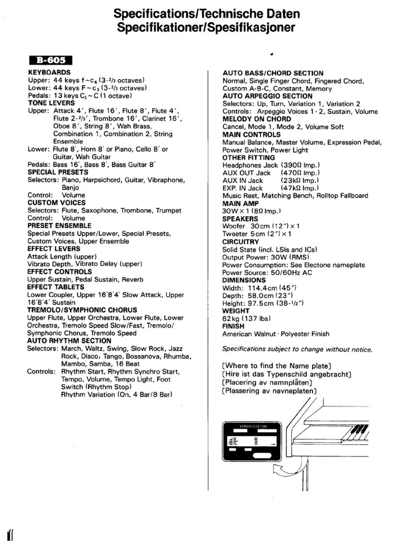 Yamaha Electone B-605 User manual