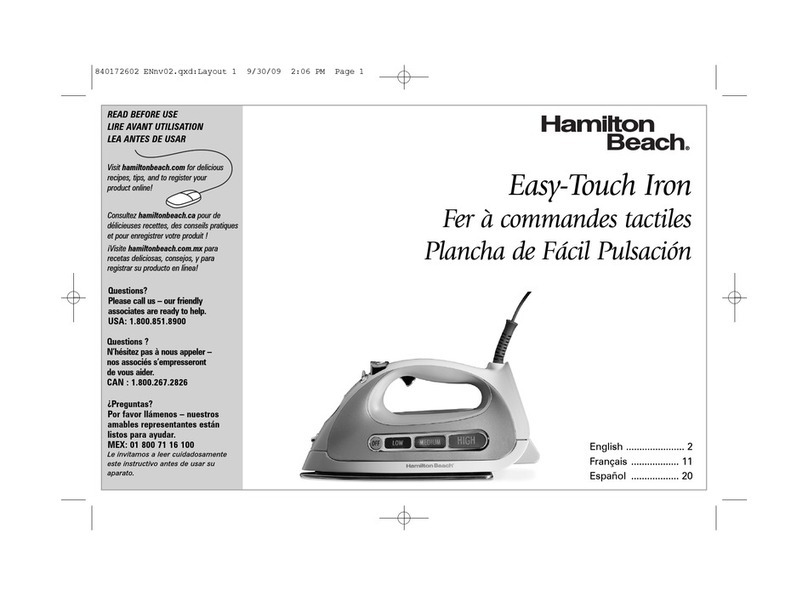 Hamilton Beach 14413 - Easy Touch Non-Stick Iron use & care