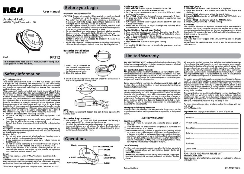 RCA RP312 User manual