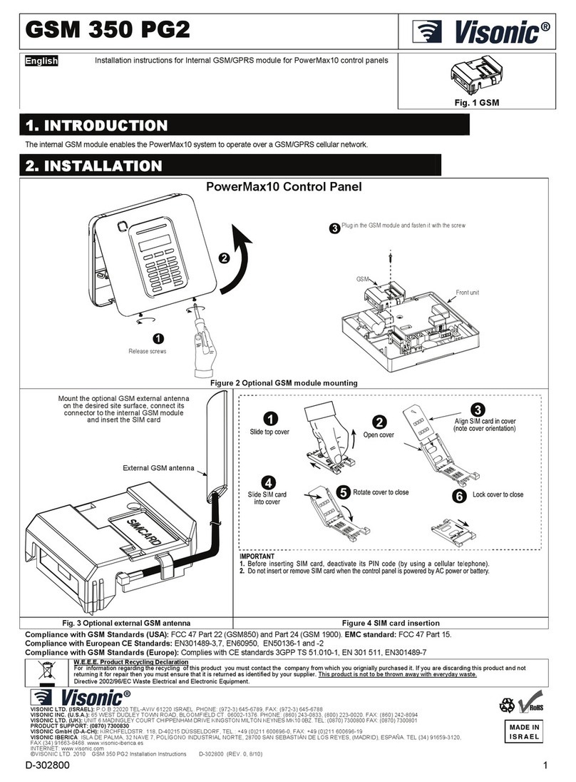 Visonic GSM 350 PG2 installation instructions