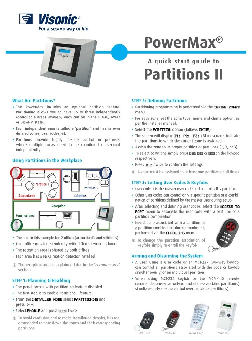 Visonic PowerMax Partitions II Quick installation guide