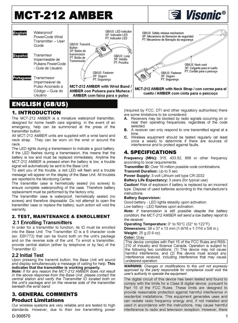 Visonic MCT-212 AMBER User manual
