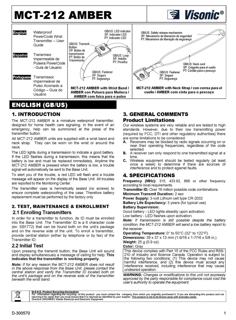 Visonic MCT-212 AMBER User manual