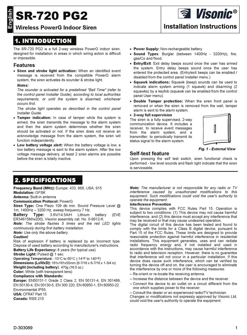 Visonic SR-720 PG2 User manual