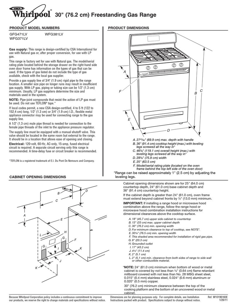 Whirlpool Gold GFG471LV Dimensions and installation information