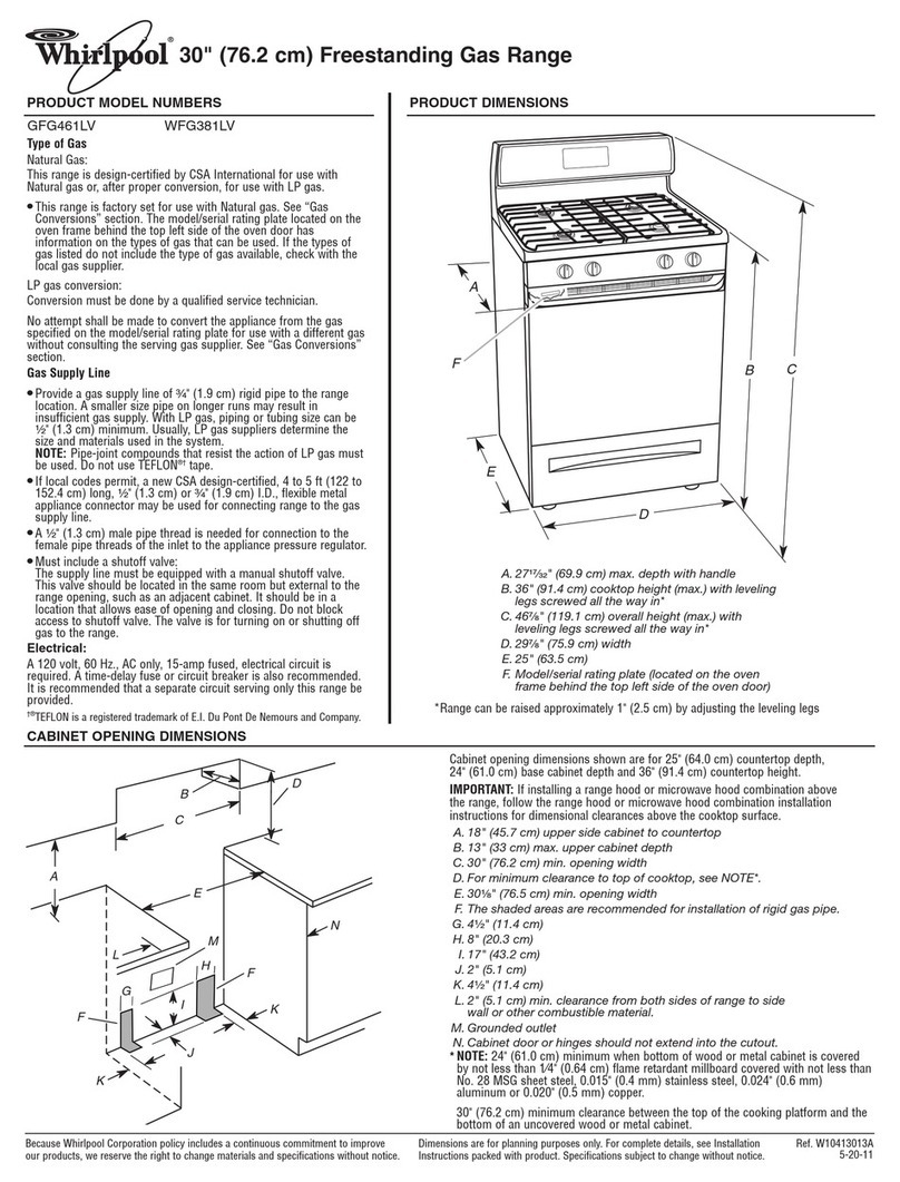 Whirlpool GFG461LV Dimensions and installation information