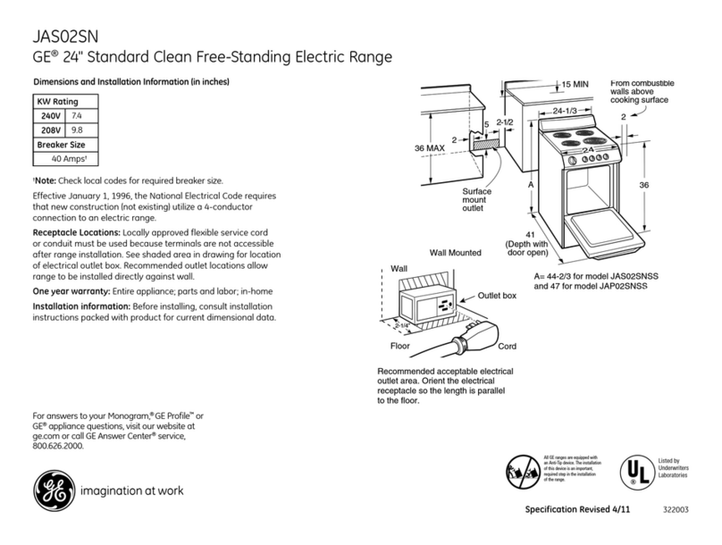 GE JAS02SNSS - 24" Standard Clean Electric Ran Manual