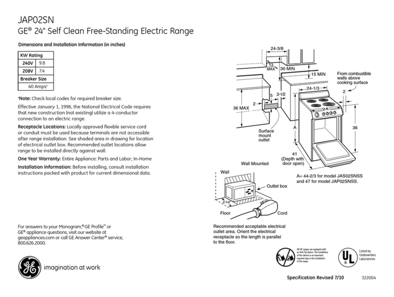 GE JAP02SNSS - 24 Inch - Electric Ran Manual