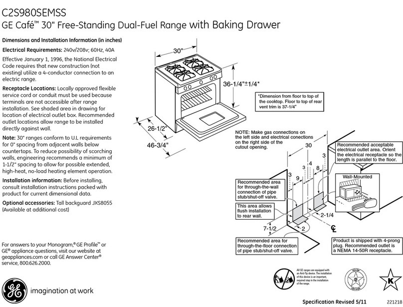 GE C2S980S - Cafe 30 in. Dual-Fuel Range Dimensions and installation information